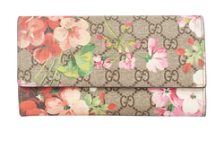 Gucci GG Supreme Blooms Continental Wallet,Canvas,Brown/Red/Pink,B/DB,3*